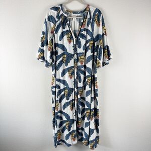 H&M Blue and Yellow Patterned Midi Dress